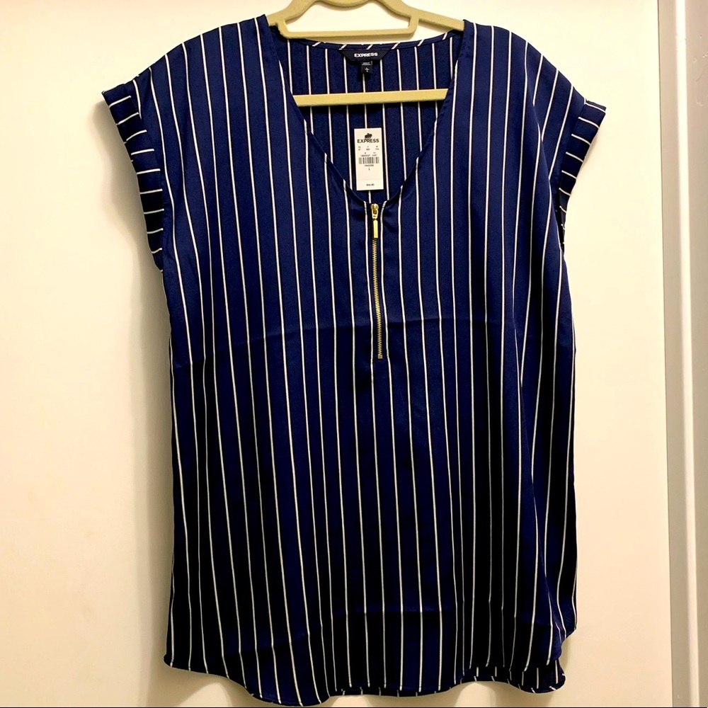 Satin Striped Zip Front Gramercy Tee- L- NWT